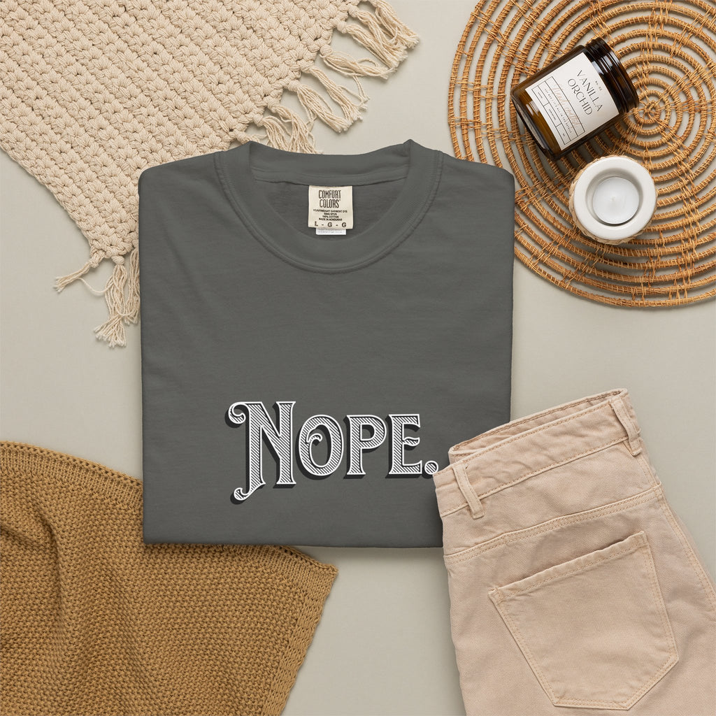 Nope Graphic T-Shirt — Vintage Script "Nope" Tee