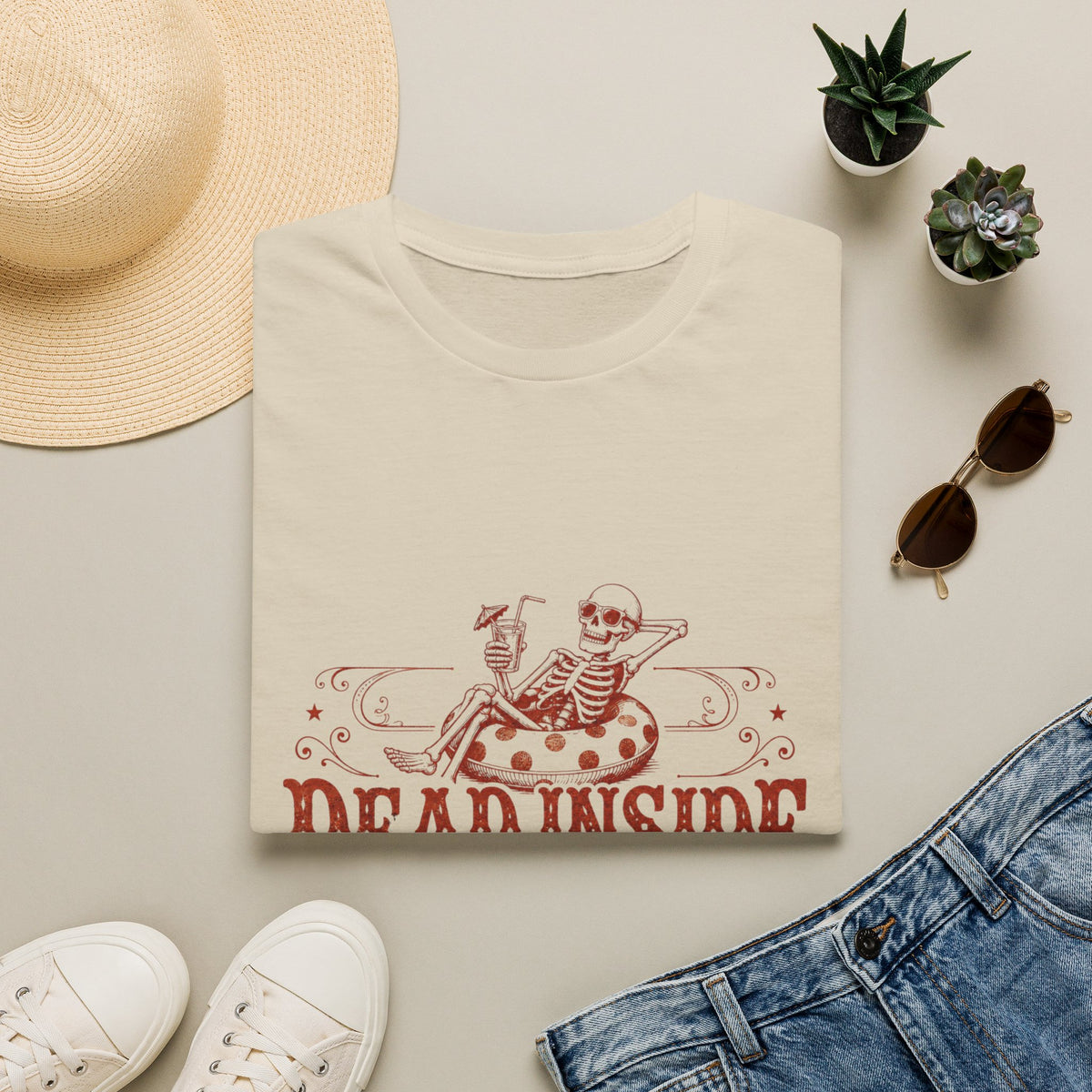 Dead Inside Skeleton Floatie T-Shirt | Funny Sarcastic Summer Tee