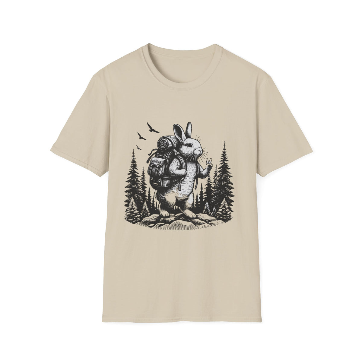 Backpacking Bunny T-Shirt | Hiking Rabbit Illustration, Forest Adventure