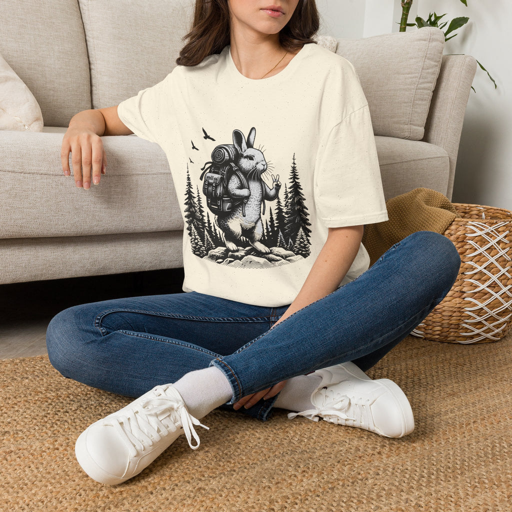 Backpacking Bunny T-Shirt | Hiking Rabbit Illustration, Forest Adventure