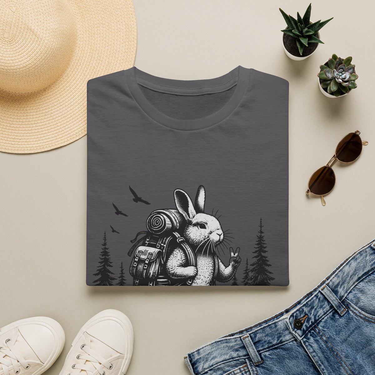 Backpacking Bunny T-Shirt | Hiking Rabbit Illustration, Forest Adventure