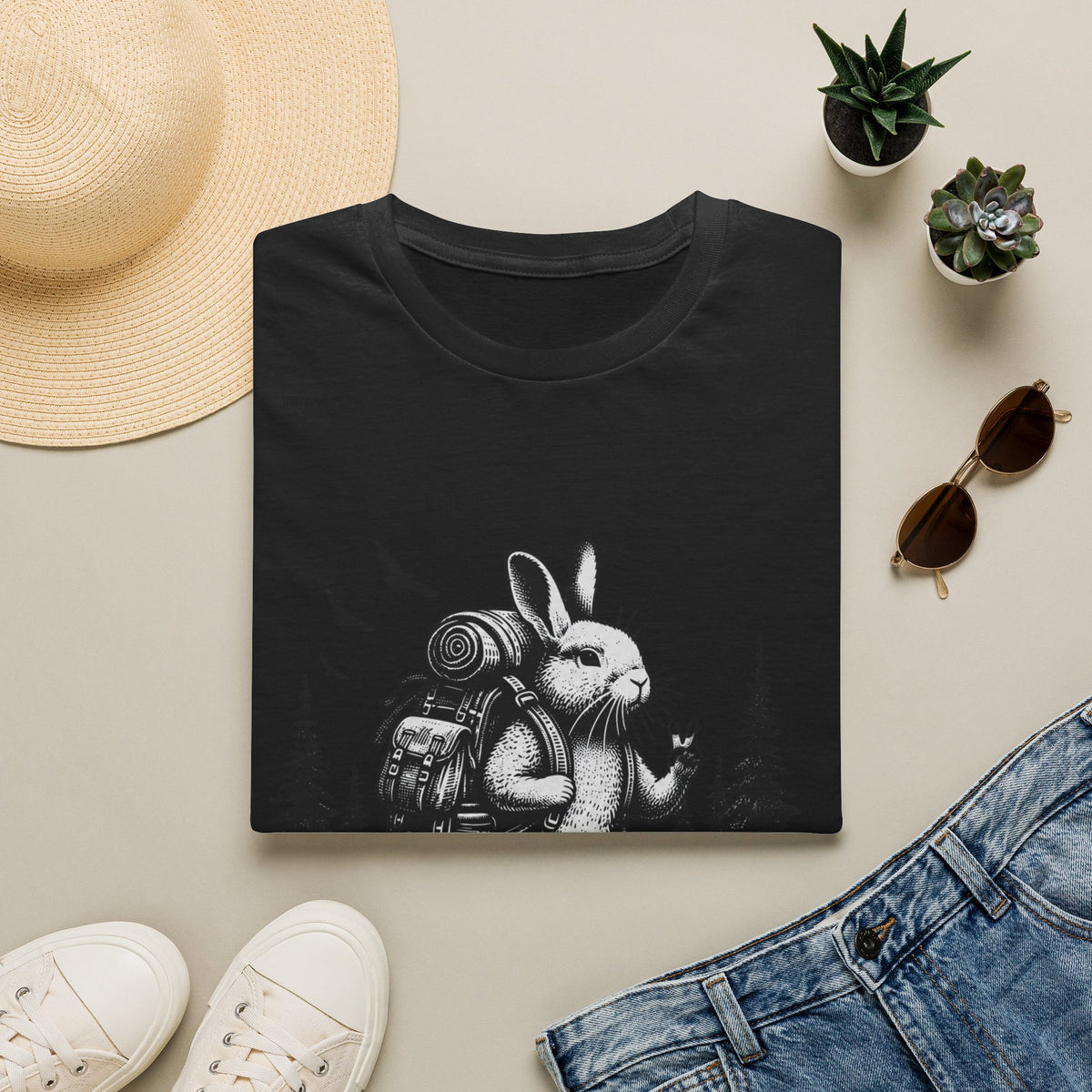 Backpacking Bunny T-Shirt | Hiking Rabbit Illustration, Forest Adventure