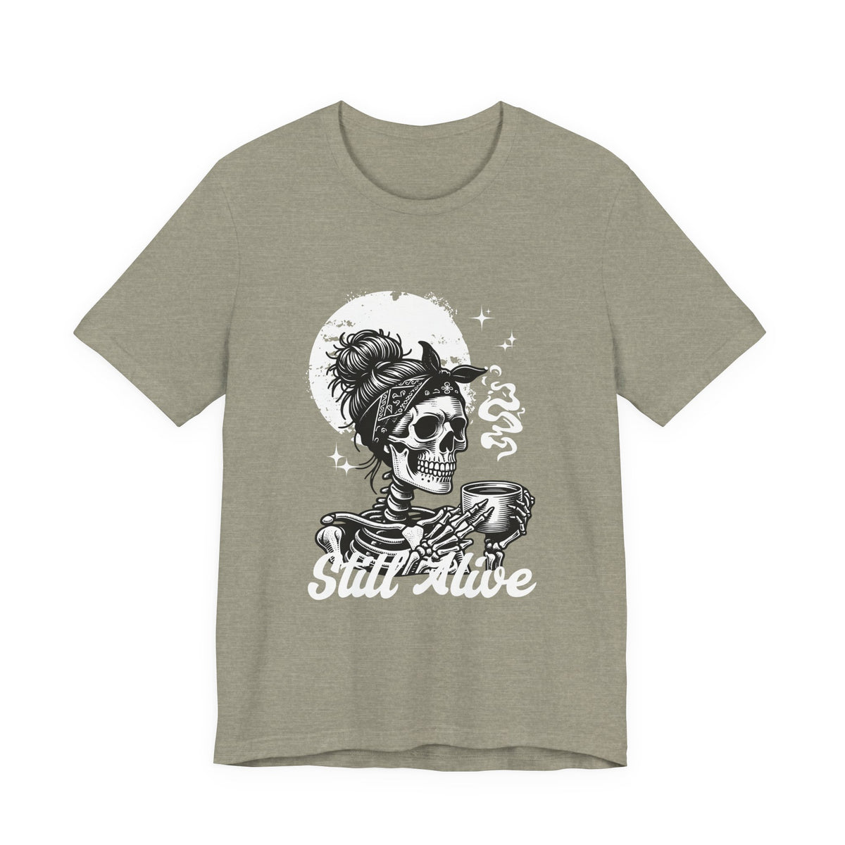 Skull Woman with Coffee Tee | Skeleton Drinking Coffee T-Shirt
