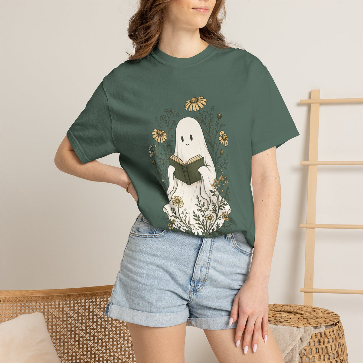 Ghost Reading Tee — Cute Floral Booklover T-Shirt