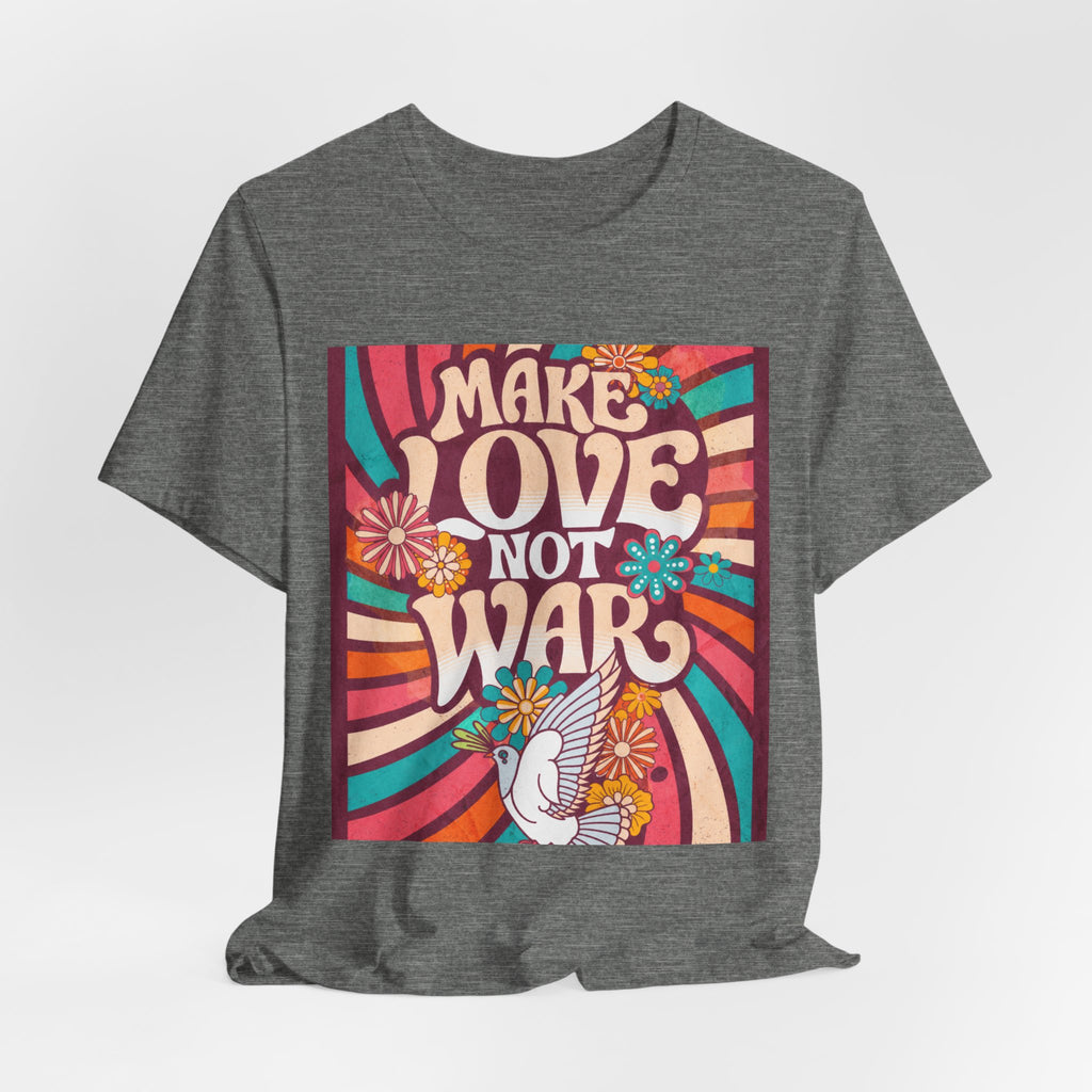 Make Love Not War Tee | Retro 70s Hippie Peace Dove Floral Design