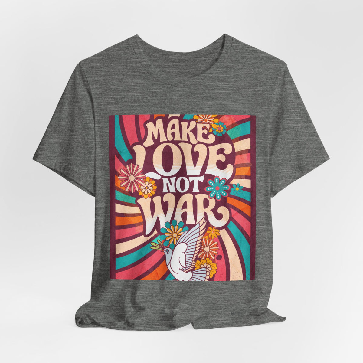 Make Love Not War Tee | Retro 70s Hippie Peace Dove Floral Design