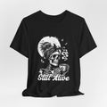 Skull Woman with Coffee Tee | Skeleton Drinking Coffee T-Shirt