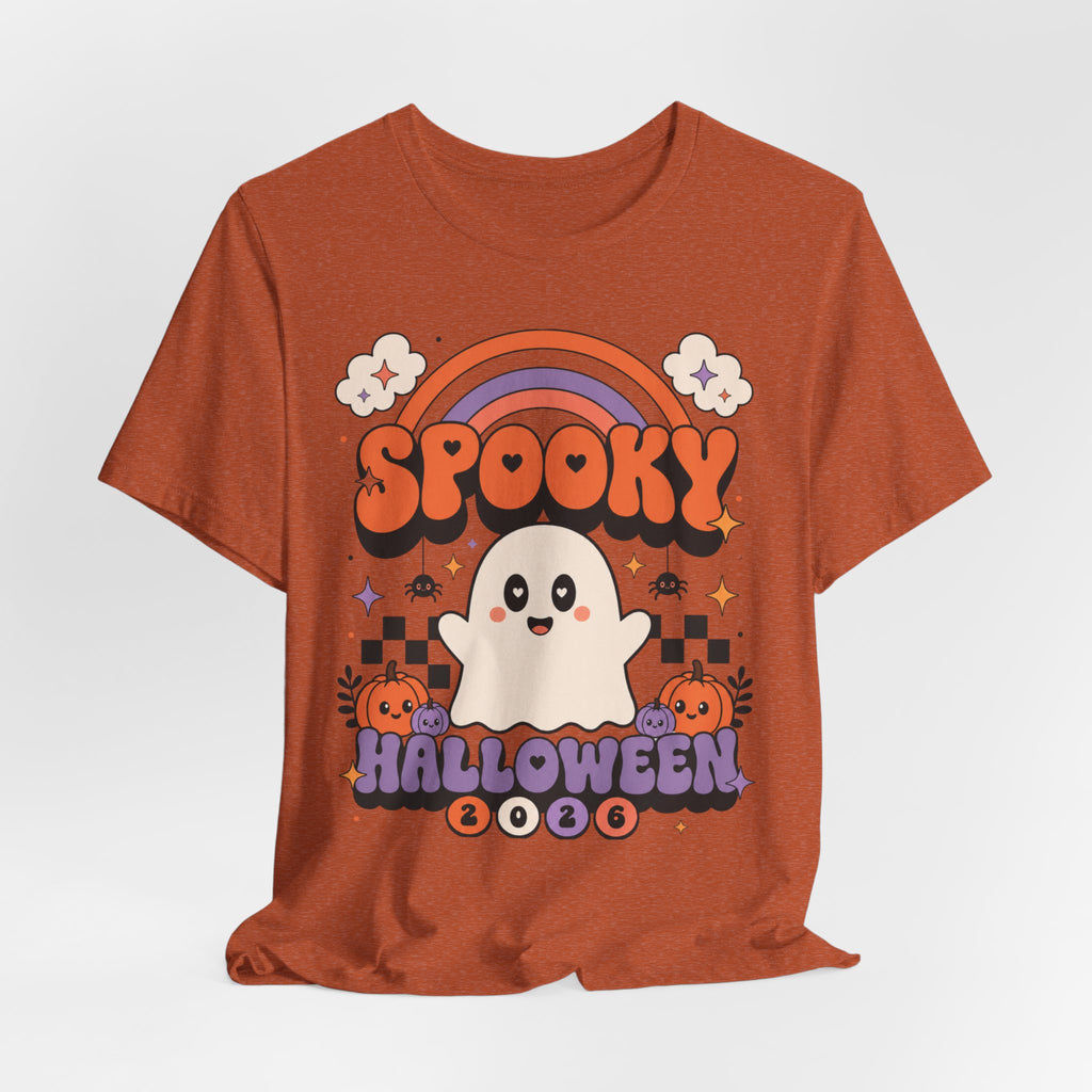 Spooky Ghost Halloween Tee | Cute Retro Rainbow Pumpkin Design