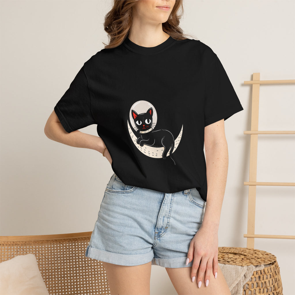 Black Cat on Crescent Moon T-Shirt