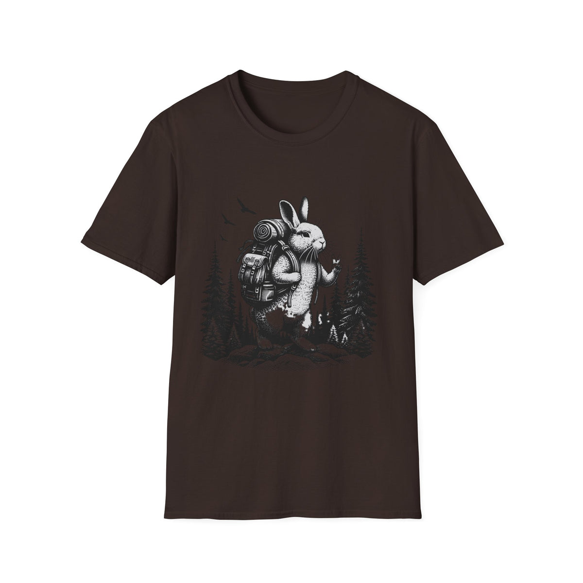 Backpacking Bunny T-Shirt | Hiking Rabbit Illustration, Forest Adventure
