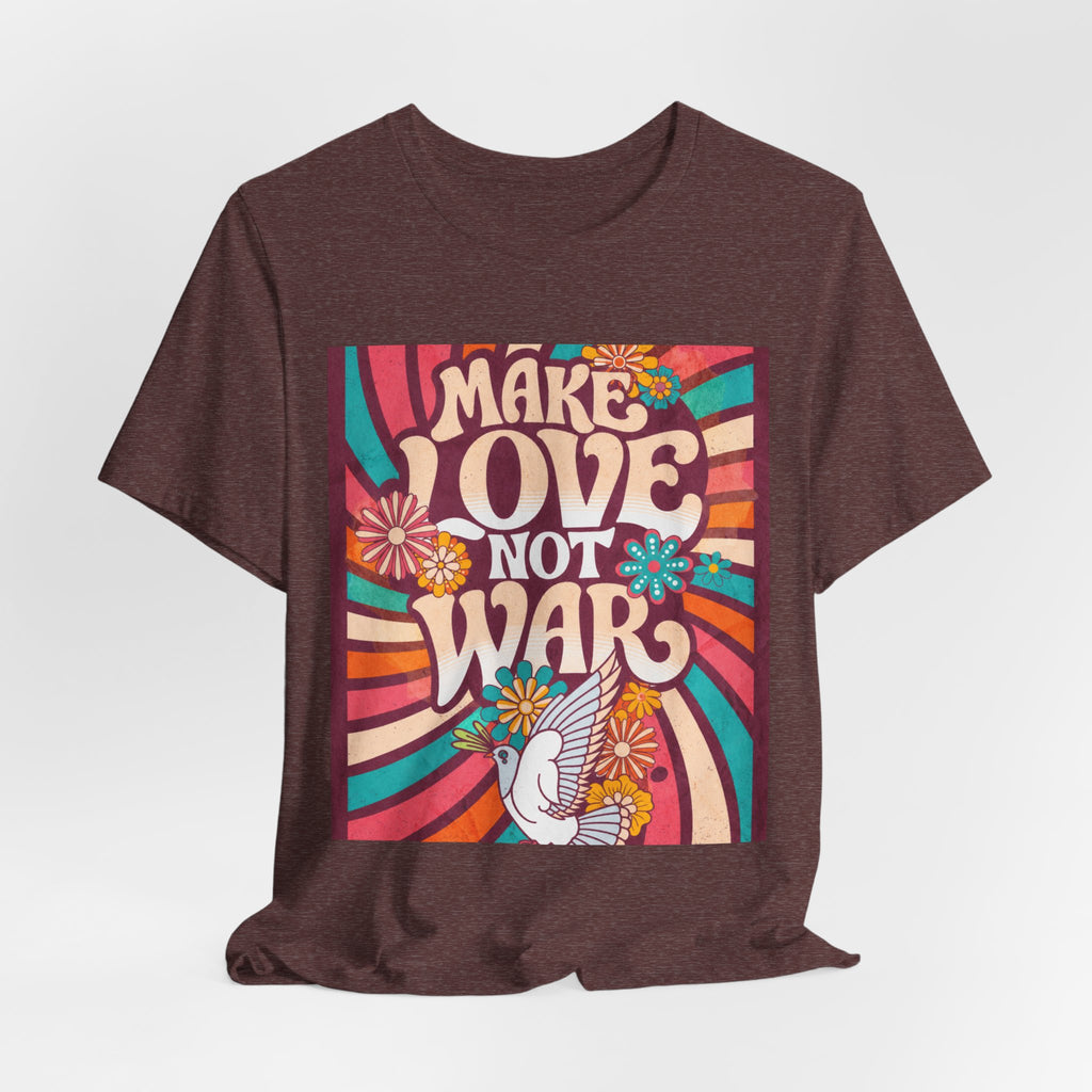 Make Love Not War Tee | Retro 70s Hippie Peace Dove Floral Design