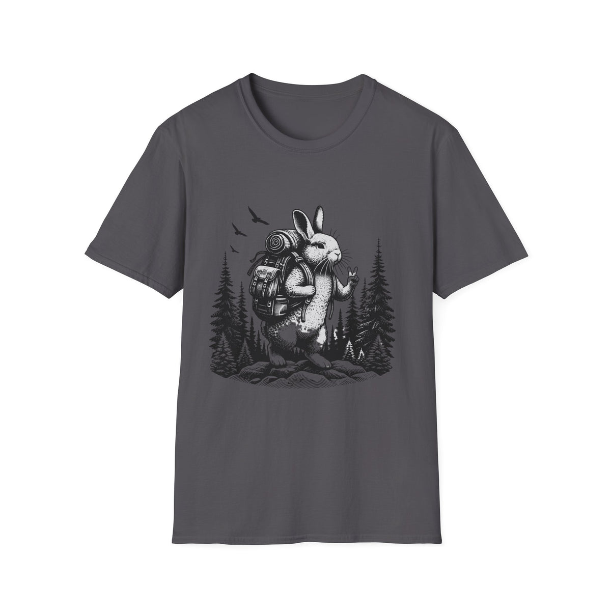 Backpacking Bunny T-Shirt | Hiking Rabbit Illustration, Forest Adventure
