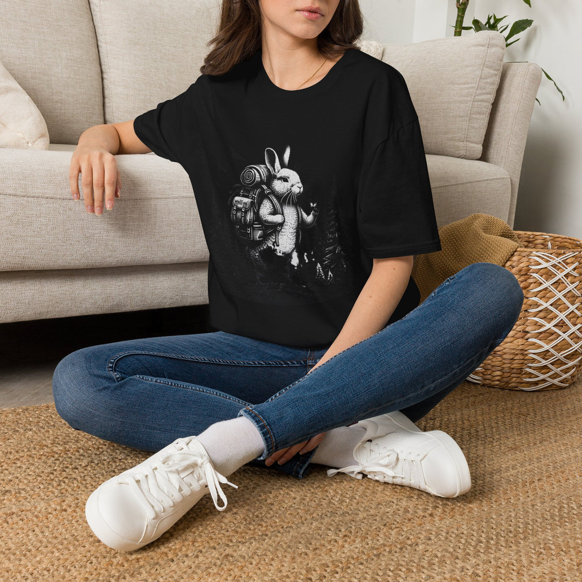 Backpacking Bunny T-Shirt | Hiking Rabbit Illustration, Forest Adventure