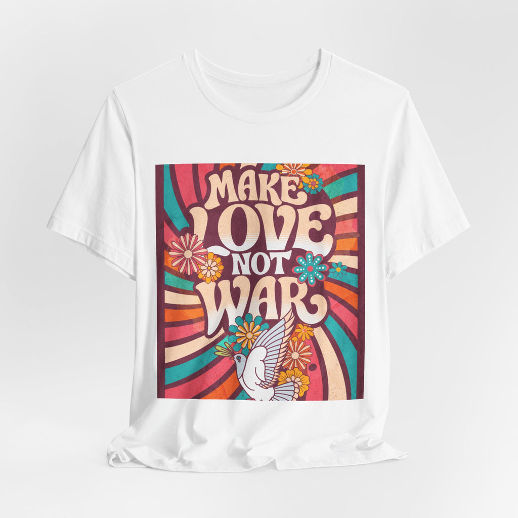 Make Love Not War Tee | Retro 70s Hippie Peace Dove Floral Design