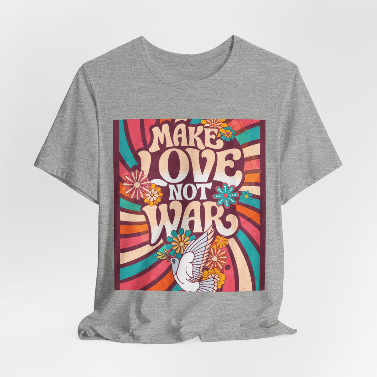Make Love Not War Tee | Retro 70s Hippie Peace Dove Floral Design