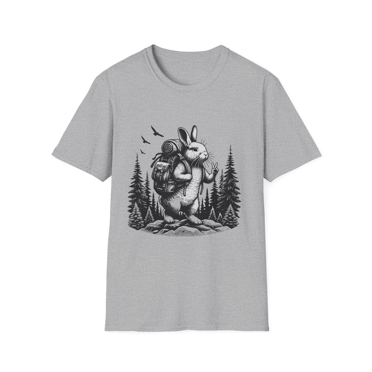 Backpacking Bunny T-Shirt | Hiking Rabbit Illustration, Forest Adventure