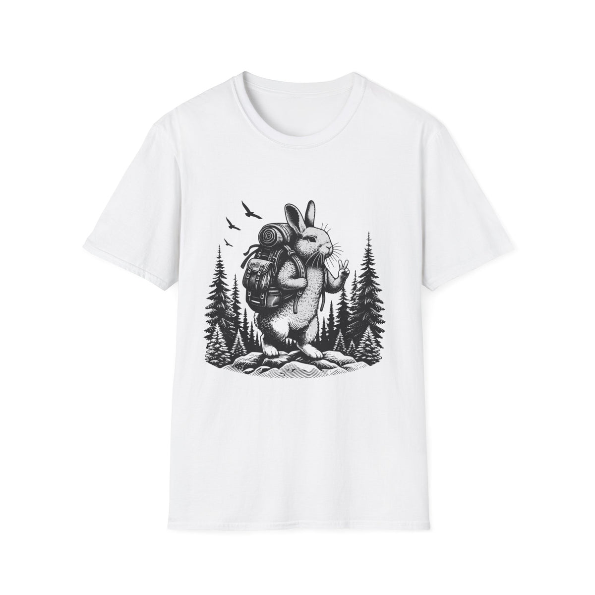Backpacking Bunny T-Shirt | Hiking Rabbit Illustration, Forest Adventure