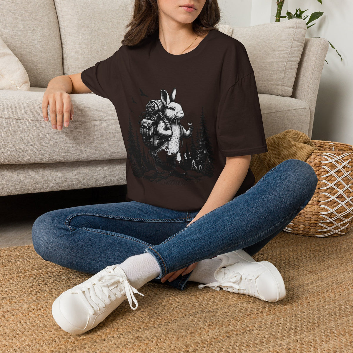 Backpacking Bunny T-Shirt | Hiking Rabbit Illustration, Forest Adventure