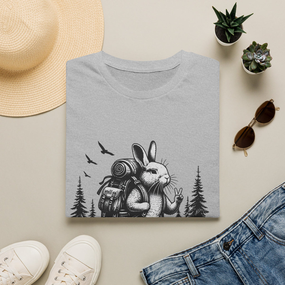 Backpacking Bunny T-Shirt | Hiking Rabbit Illustration, Forest Adventure