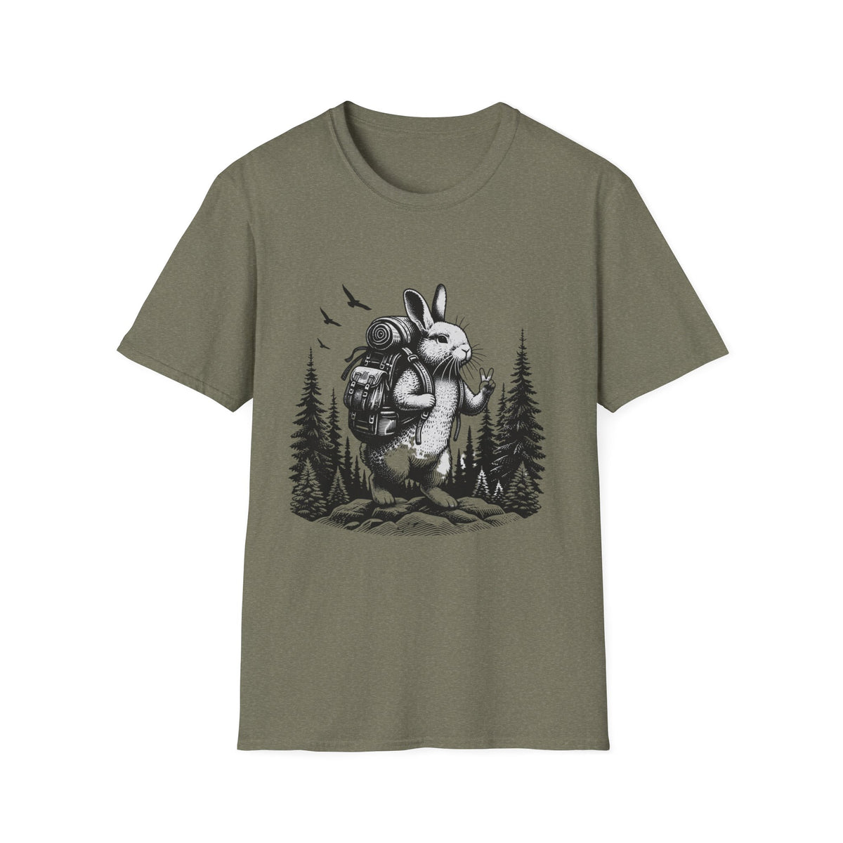 Backpacking Bunny T-Shirt | Hiking Rabbit Illustration, Forest Adventure