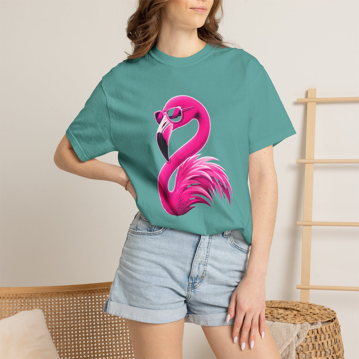 Pink Flamingo Graphic T-Shirt — Cool Sunglasses Tropical Tee