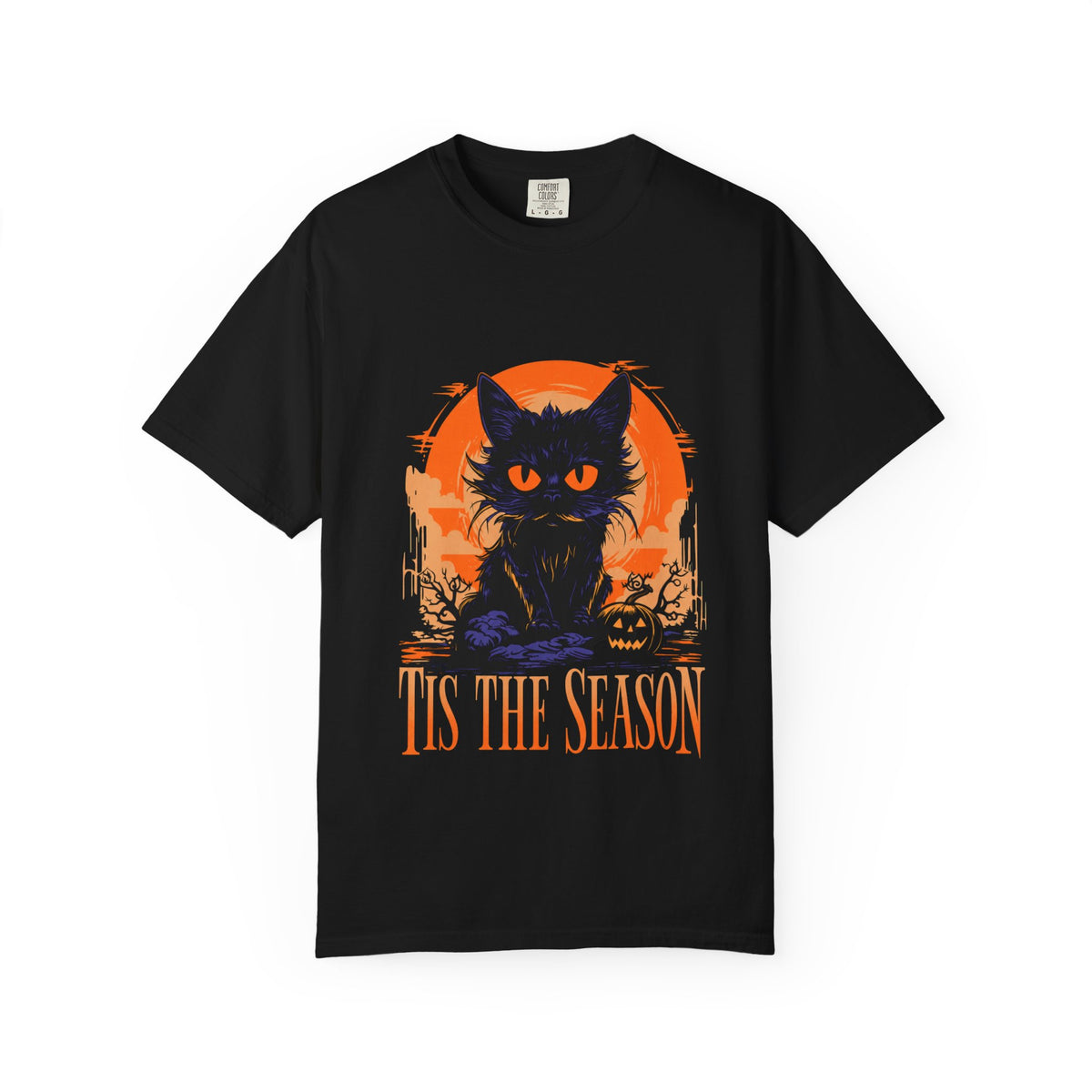 Halloween Black Cat T-Shirt — "Tis The Season" Spooky Pumpkin Tee