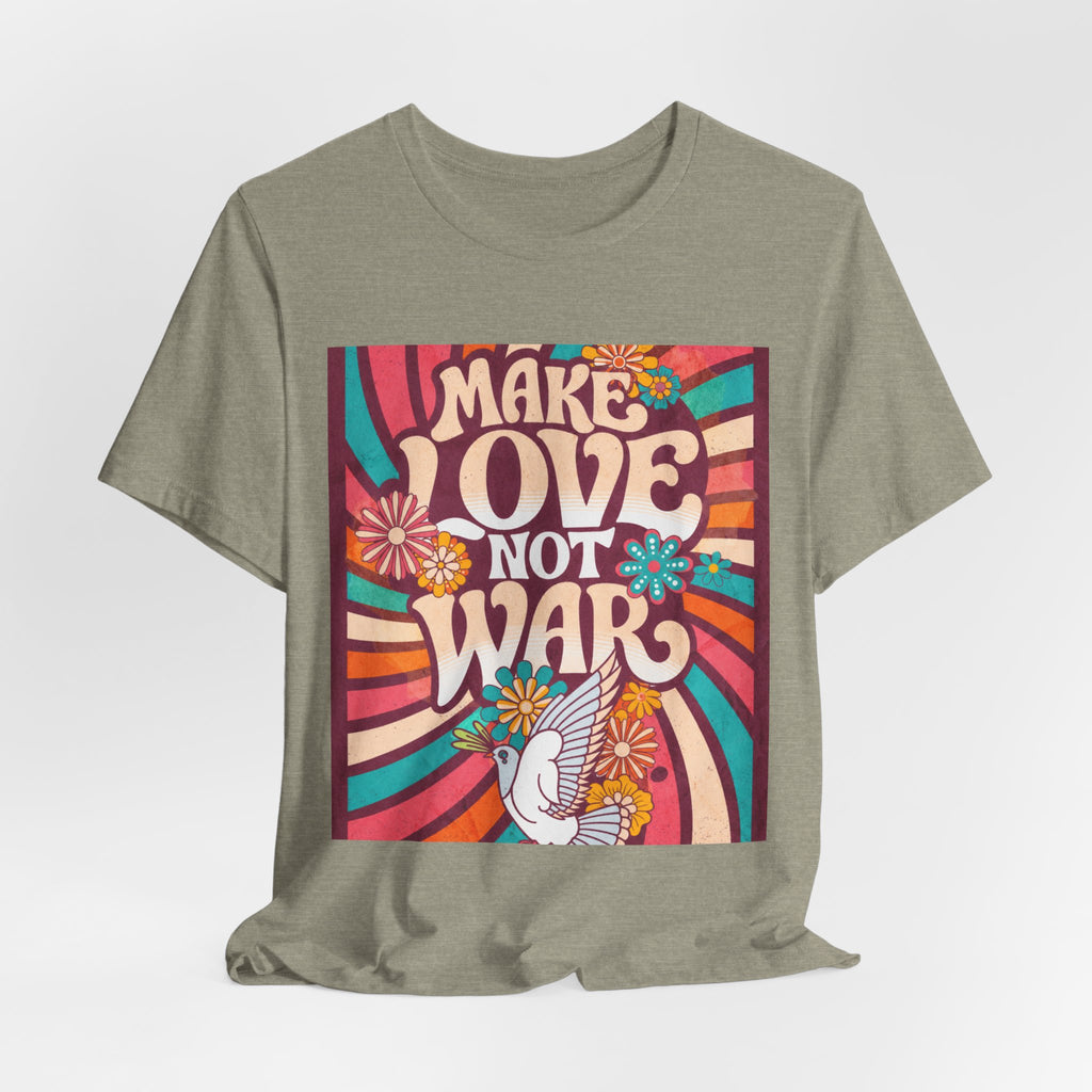 Make Love Not War Tee | Retro 70s Hippie Peace Dove Floral Design