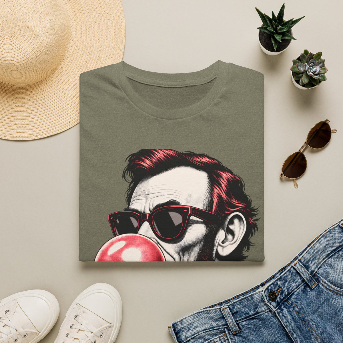 Abraham Lincoln Bubble Gum T-Shirt | Pop Art Abe with Sunglasses