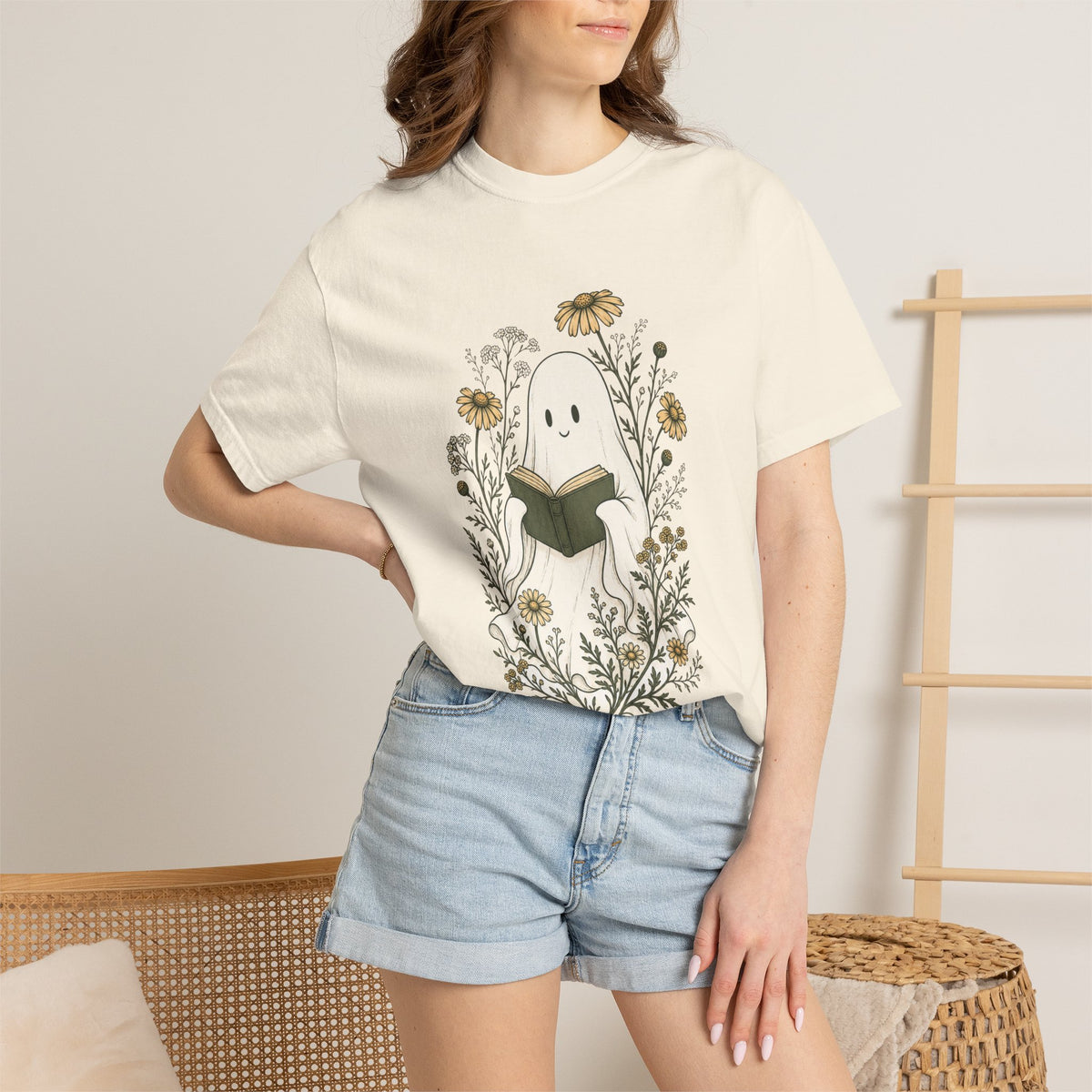 Ghost Reading Tee — Cute Floral Booklover T-Shirt