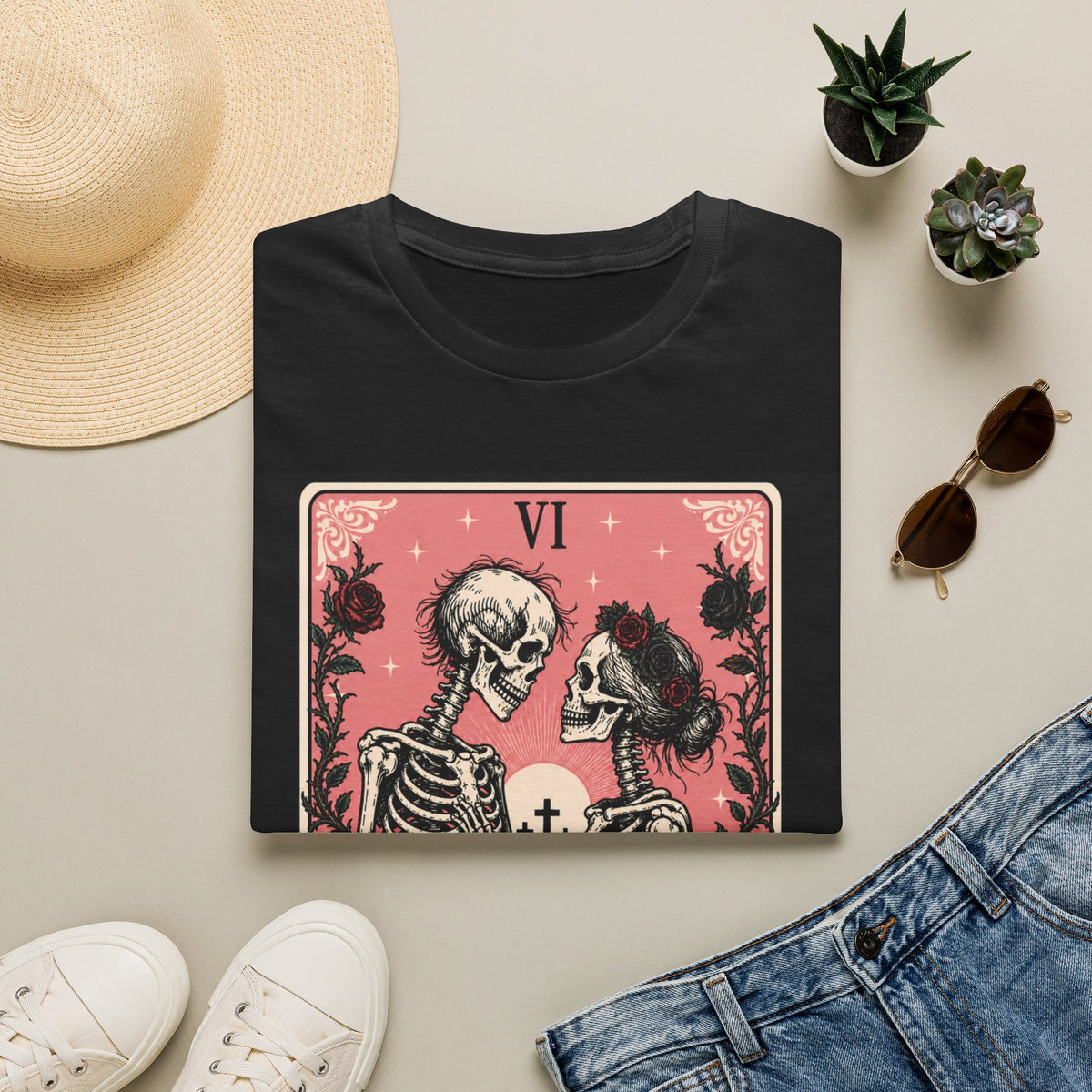 The Lovers Tarot Card T-Shirt | Skeleton Couple Illustration