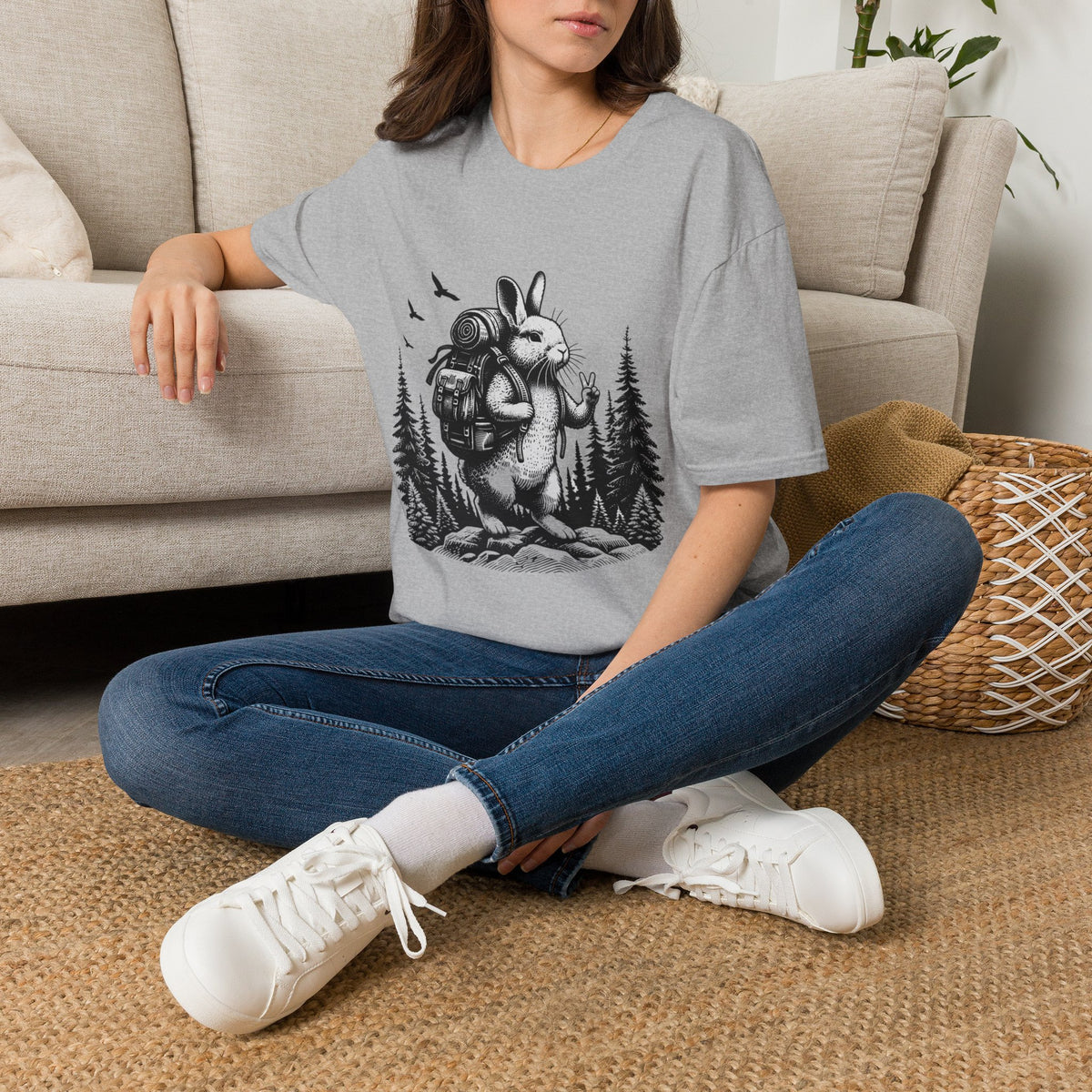 Backpacking Bunny T-Shirt | Hiking Rabbit Illustration, Forest Adventure