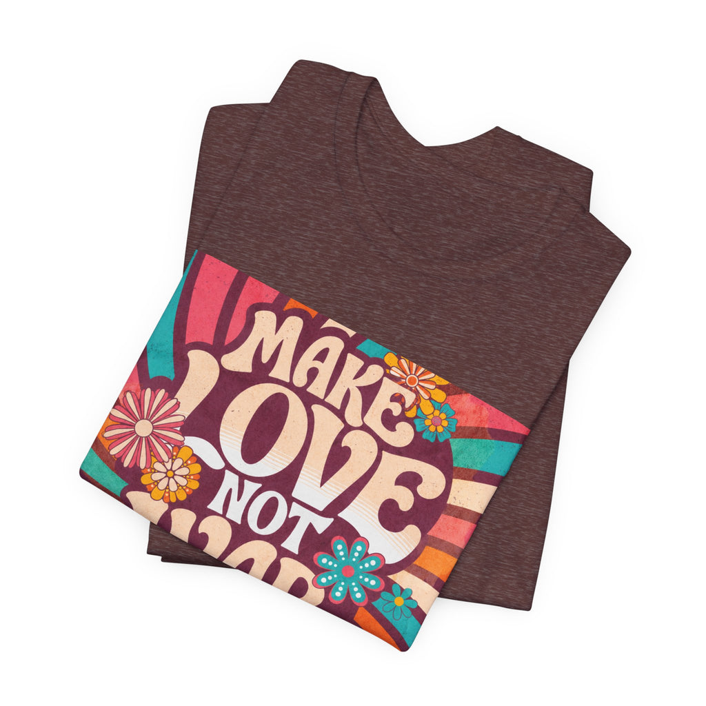 Make Love Not War Tee | Retro 70s Hippie Peace Dove Floral Design