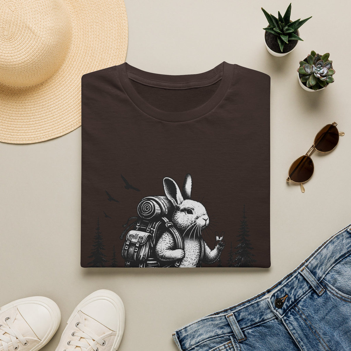 Backpacking Bunny T-Shirt | Hiking Rabbit Illustration, Forest Adventure