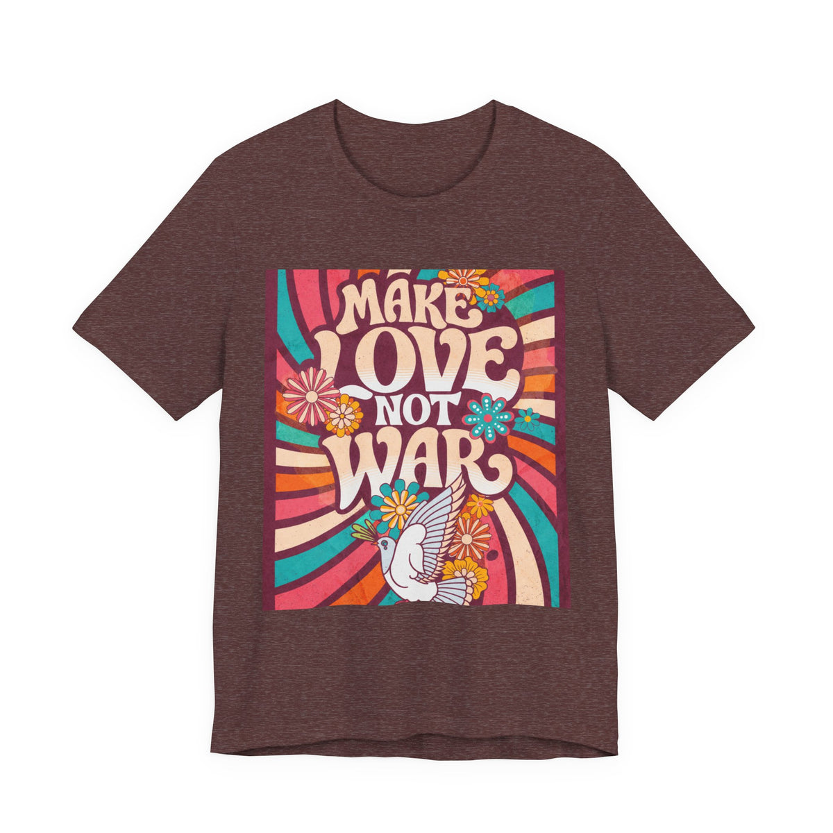 Make Love Not War Tee | Retro 70s Hippie Peace Dove Floral Design
